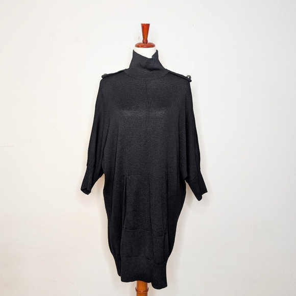 Tory Burch Black Jacinthe Black Wook Turtleneck‎ Sweater Dress Size Medium - Picture 3 of 11